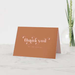 Modern Retro Thank You Wedding Photo   Brown Peach Card