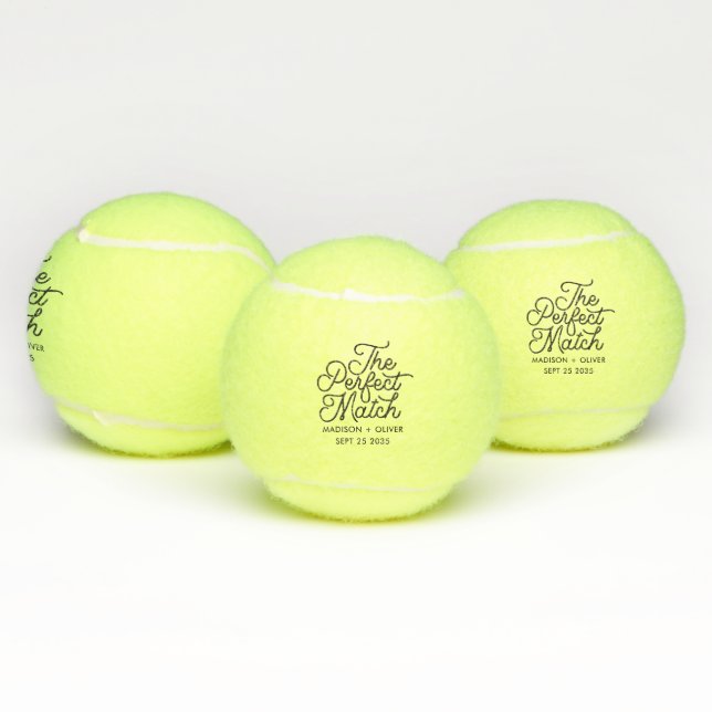 Modern Retro The Perfect Match Script Wedding  Tennis Balls (Multi)