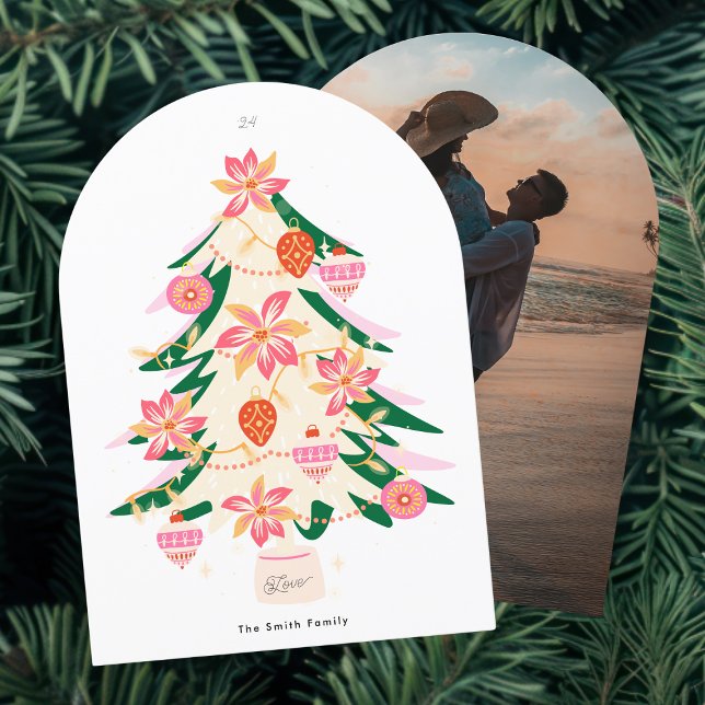modern retro tree 1 photo arch christmas card (Creator Uploaded)