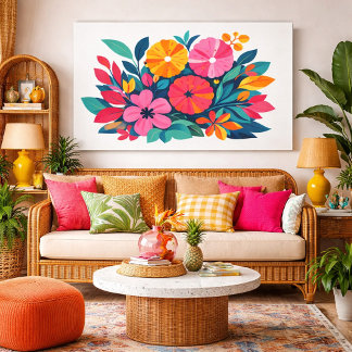 Modern retro tropical flora 04 canvas print