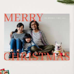 Modern Retro Typography Photo Merry Christmas Holiday Card