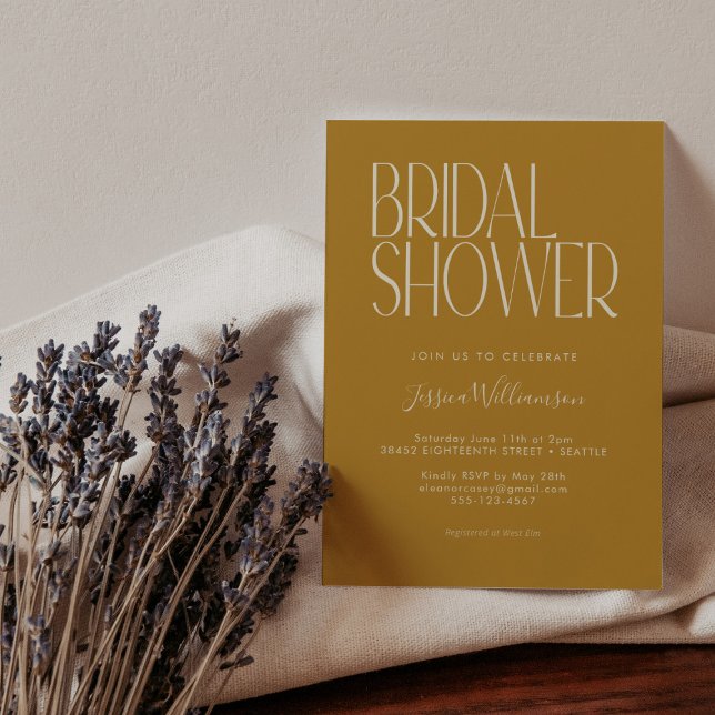 Modern Retro Typography Yellow Bridal Shower Invitation (Creator Uploaded)