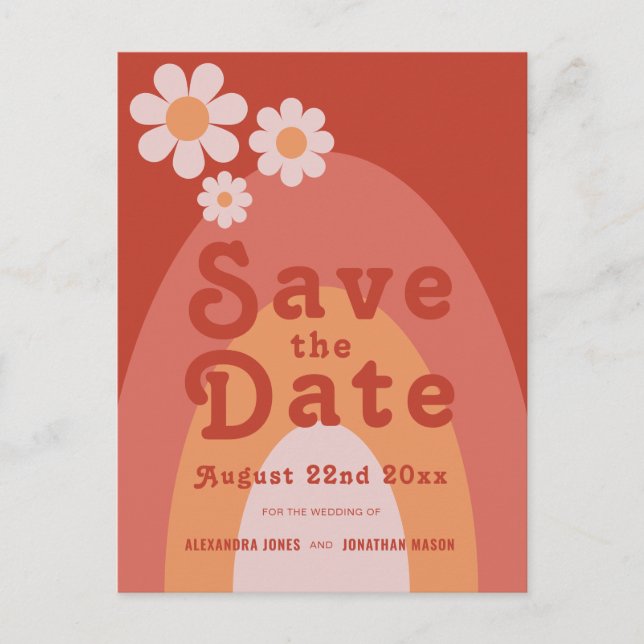 Modern Retro Vintage 70s Wedding Invitation Postcard (Front)