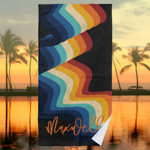 Modern Retro Vintage Rainbow Stripes Beach Towel
