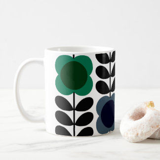 Modern Retro Vintage Spot Flowers Stem, Blue green Coffee Mug