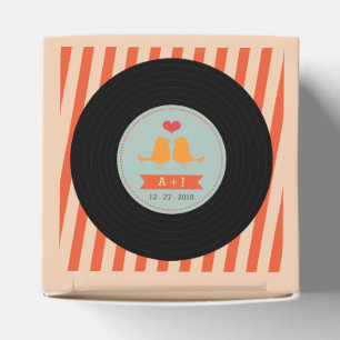 Modern Retro Vinyl Record Orange Sky Blue Wedding Favour Box