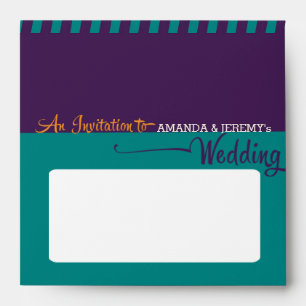 Modern Retro Vinyl Record Purple Aqua Wedding Envelope