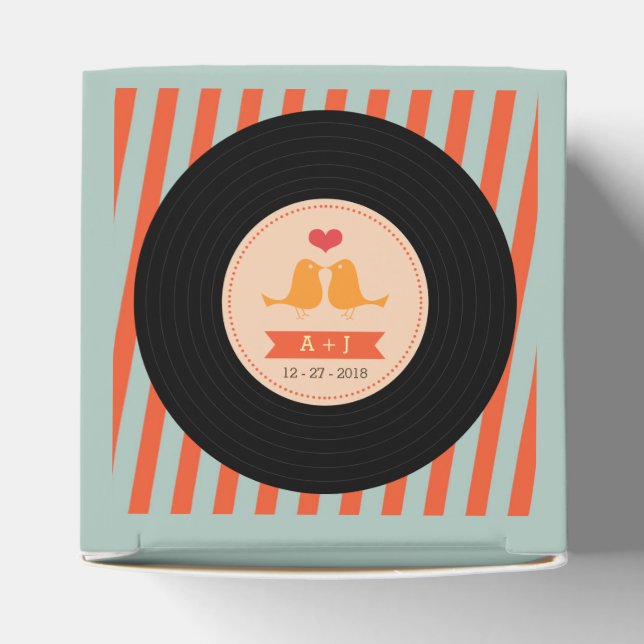 Modern Retro Vinyl Record Sky Blue Orange Wedding Favour Box (Top)
