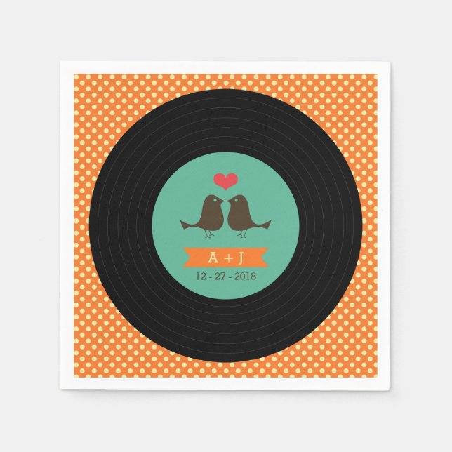 Modern Retro Vinyl Record Wedding Napkin (Front)
