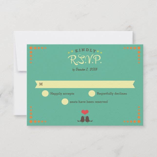Modern Retro Vinyl Record Wedding RSVP Card (Front)