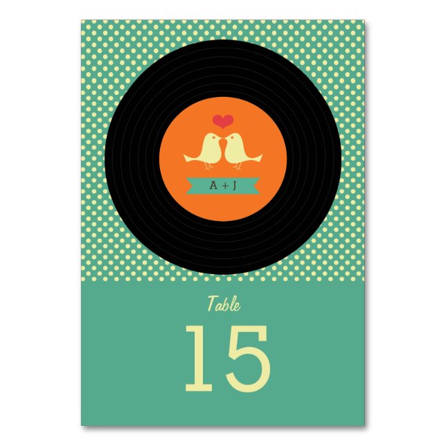 Modern Retro Vinyl Record Wedding Table Number (Front)