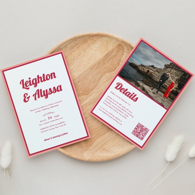 Modern Retro Viva Magenta QR Code photo Wedding Invitation (Creator Uploaded)