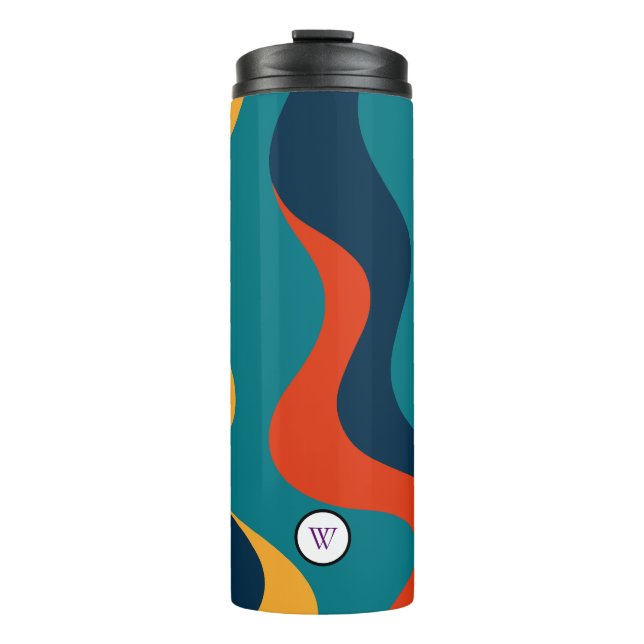 Modern Retro Wavy Abstract Pattern  Thermal Tumbler (Front)