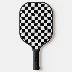 Modern Retro Wavy Checks - Black white P240431 Pickleball Paddle