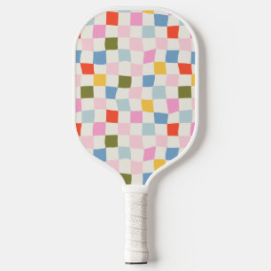 Modern Retro Wavy Checks - Fun blue P240434 Pickleball Paddle