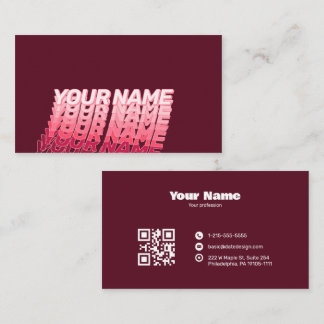 Modern Retro Wavy Typography Burgundy QR CODE Business Card