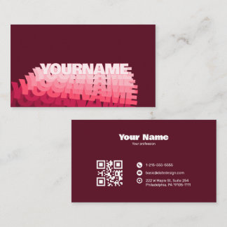 Modern Retro Wavy Typography Burgundy QR CODE Business Card