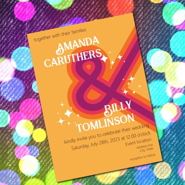Modern retro wedding invitation design (Groovy 70s wedding invitation)