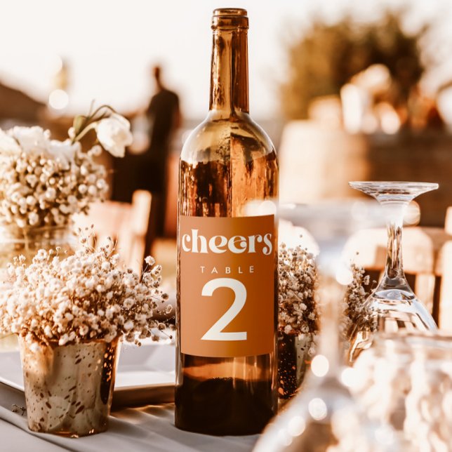 Modern Retro Wedding Table Number Wine Label (Creator Uploaded)