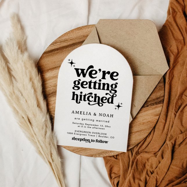 Modern Retro We're Getting Hitched Wedding Invite (Creator Uploaded)