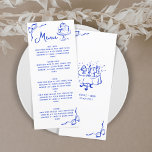 Modern Retro Whimsical Blue Hand Drawn Bow Menu<br><div class="desc">Modern Retro Whimsical Blue Hand Drawn Bow Menu</div>