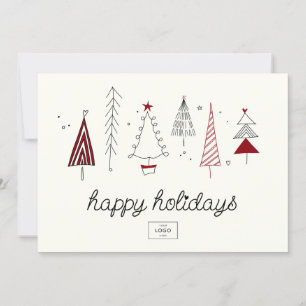 Modern Retro Whimsical Little Tree Business Logo Holiday Card