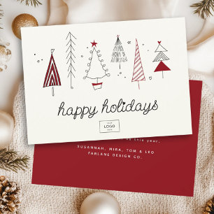 Modern Retro Whimsical Little Tree Business Logo Holiday Card