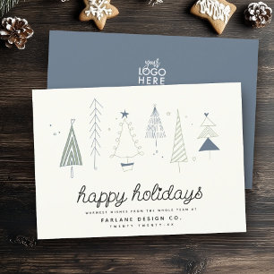 Modern Retro Whimsical Little Tree Business Logo Holiday Card