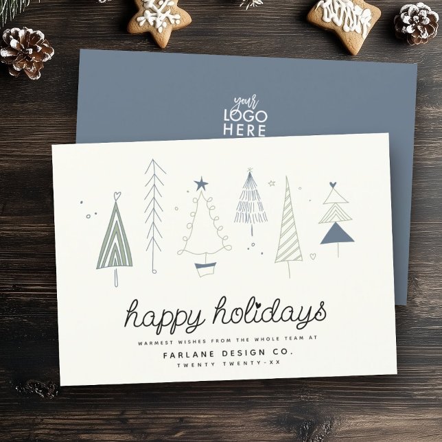 Modern Retro Whimsical Little Tree Business Logo Holiday Card (Creator Uploaded)