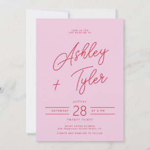 Modern retro whimsical red script photo wedding invitation