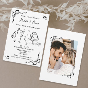 Modern Retro Whimsical Unique Hand Drawn Bow Photo Invitation