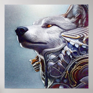 Modern, Retro Wolf Head Poster