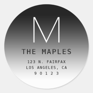 Modern Return Address & Monogram   Black Gradient  Classic Round Sticker