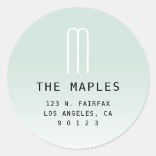 Modern Return Address & Monogram Light Green Classic Round Sticker