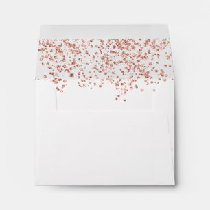 Modern return rose gold glitter confetti white envelope