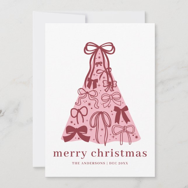 Modern Ribbon Bow Christmas Tree Card (Front)
