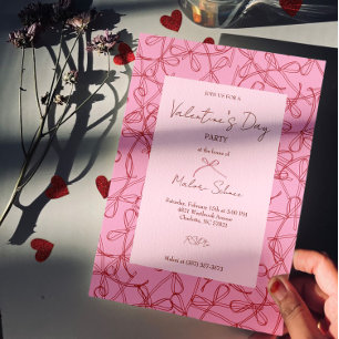 modern Ribbon Bow Pattern – Valentine’s Day Party  Invitation