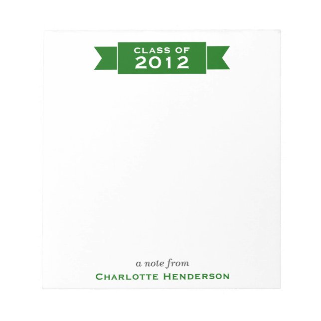 Modern ribbon green banner class year student notepad (Front)