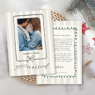 Modern Ribbon Hand Drawn Frame Photo Wedding Thank You Card