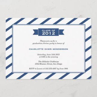 Modern ribbon navy stripe graduation invitation