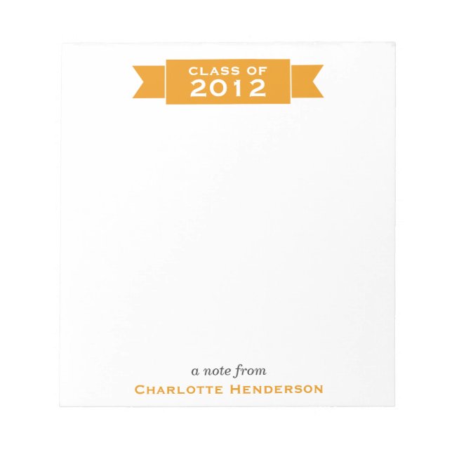 Modern ribbon orange banner class year student notepad (Front)