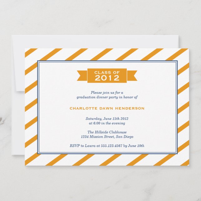 Modern ribbon orange stripe graduation invitation (Front)