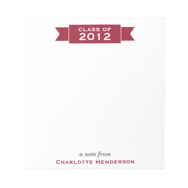 Modern ribbon red banner class year student notepad (Front)