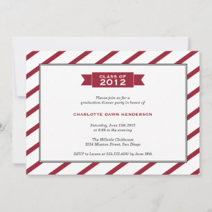 Modern ribbon red stripe graduation invitation