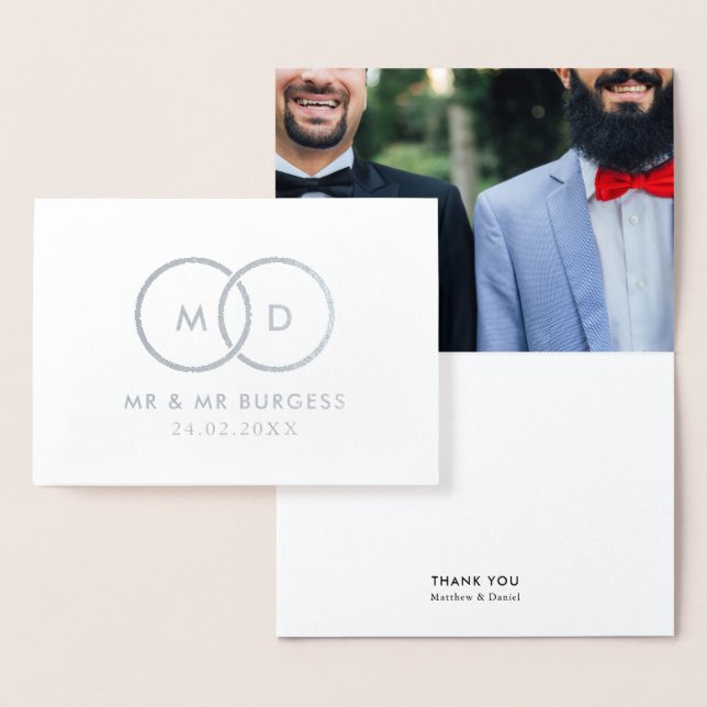 Modern Rings Gay Wedding Custom Photo Thank You Foil Card (Display)