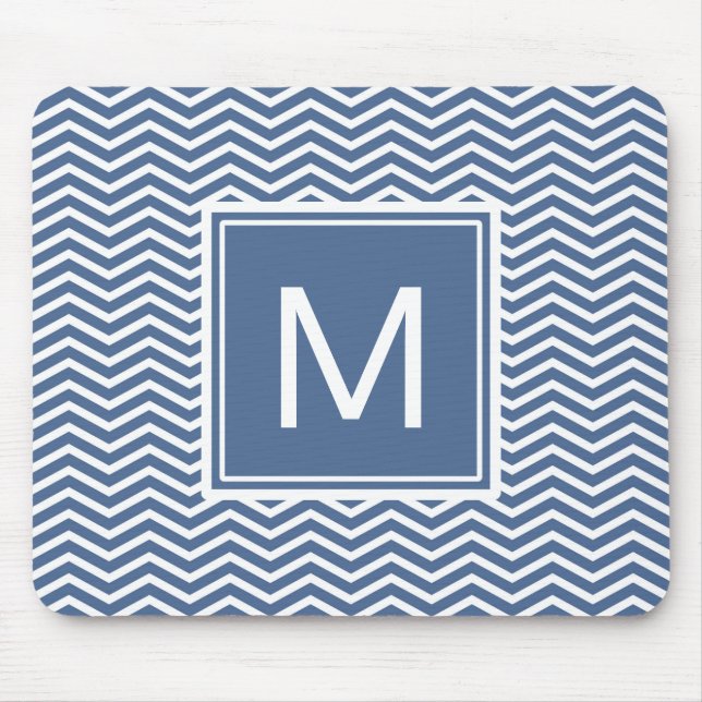 Modern Riverside Blue Chevrons and Monogram Mouse Pad (Front)