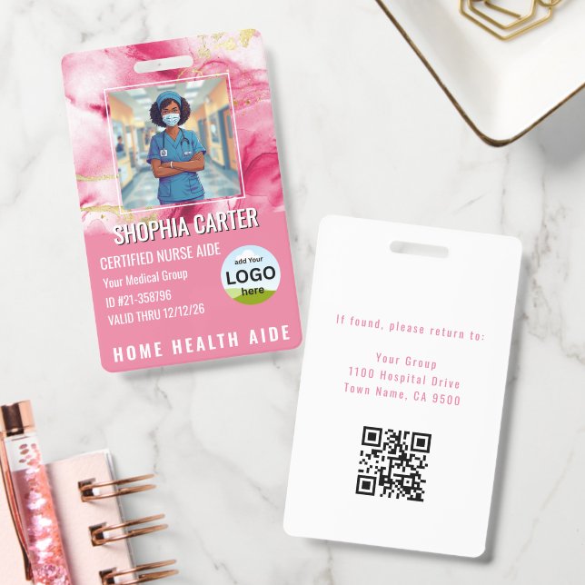Modern RN Custom Photo ID Name Pink Badge (Office)