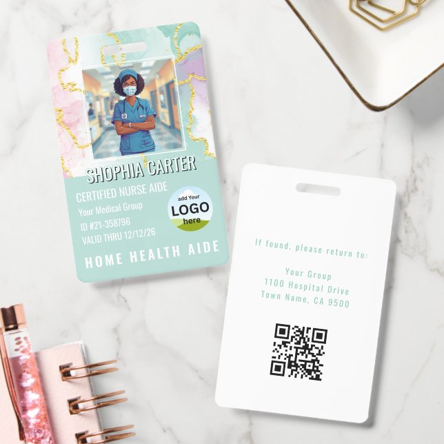 Modern RN Custom Photo ID Name Teal Badge (Office)
