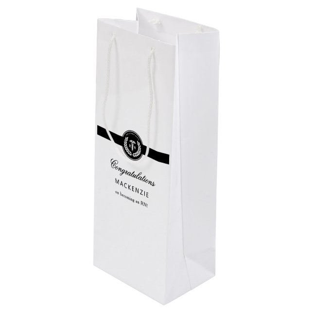 Modern RN Nursing School Graduation Custom Wine Gift Bag (Front Angled)