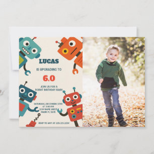 Modern Robot Birthday Invitation with photo